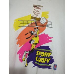 Deadstock VTG Jerzees Mens Sport Goofy Disney White USA Made Sweater Size Small